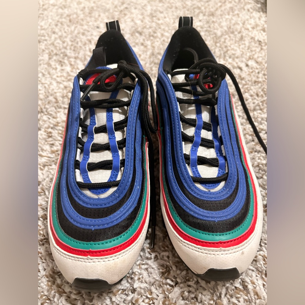 Nike Air Max 97 Kids Sneakers Size 6.5Y(Women’s 8)White Blue Red Green